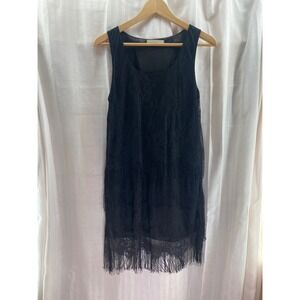 Sullivan‎ Black Lace Fringe Flapper Dress Women's Sleeveless Sheath Mini Medium